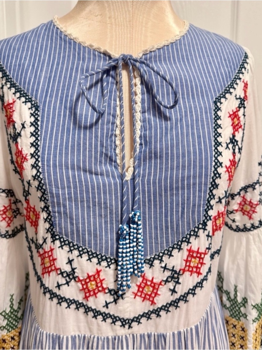 RARE FARM RIO Cross Stitched Embroidered Tiered Maxi Dress - Picture 4 of 13